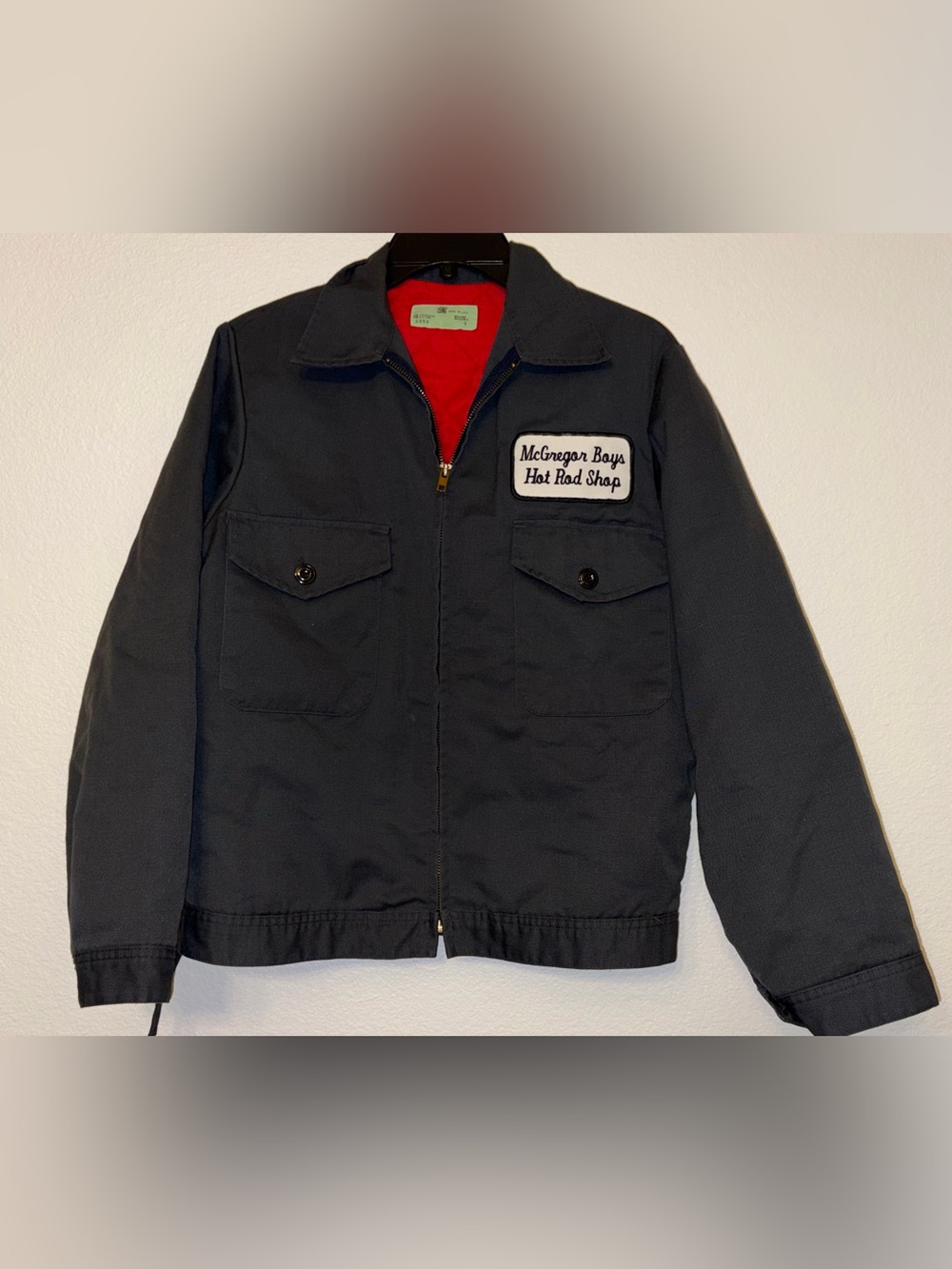Vintage USA Hot Rod Shop Mechanic Jacket Red Quilted Small